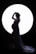 A silhouette of a pregnant woman standing gracefully in front of a large circular light source. She is wearing a long, flowing gown and a flower crown, with one hand resting on her belly and the other lifted to her head.