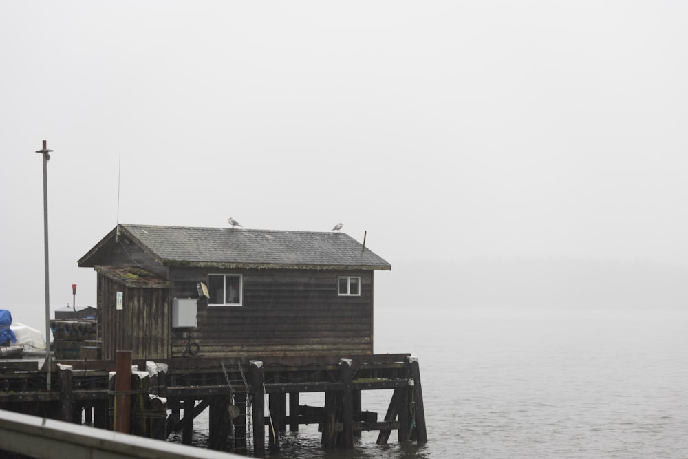 brown wooden house on sea during daytime