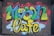 A graffiti mural painted on a metal shutter, featuring the words 'Mason Cafe' in vibrant colors. The word 'Mason' is depicted in blue, green, and yellow with a black outline, while 'Cafe' is shown in yellow with a black outline and white highlights. The background includes splashes of red and light blue, creating a visually dynamic and energetic composition.