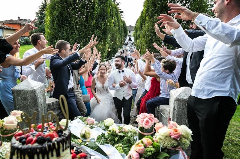 Wedding guests celebrating with a balloon release
