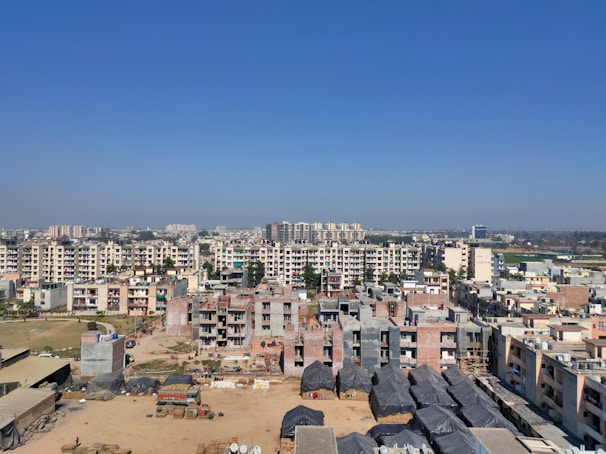A panoramic view of a commercial building under construction.