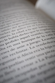 Close-up of an open e-book showing clear, readable Spanish text on a digital tablet