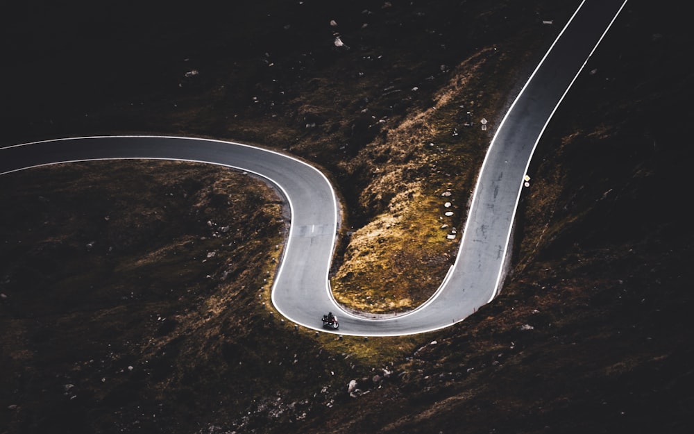 aerial view of gray asphalt road