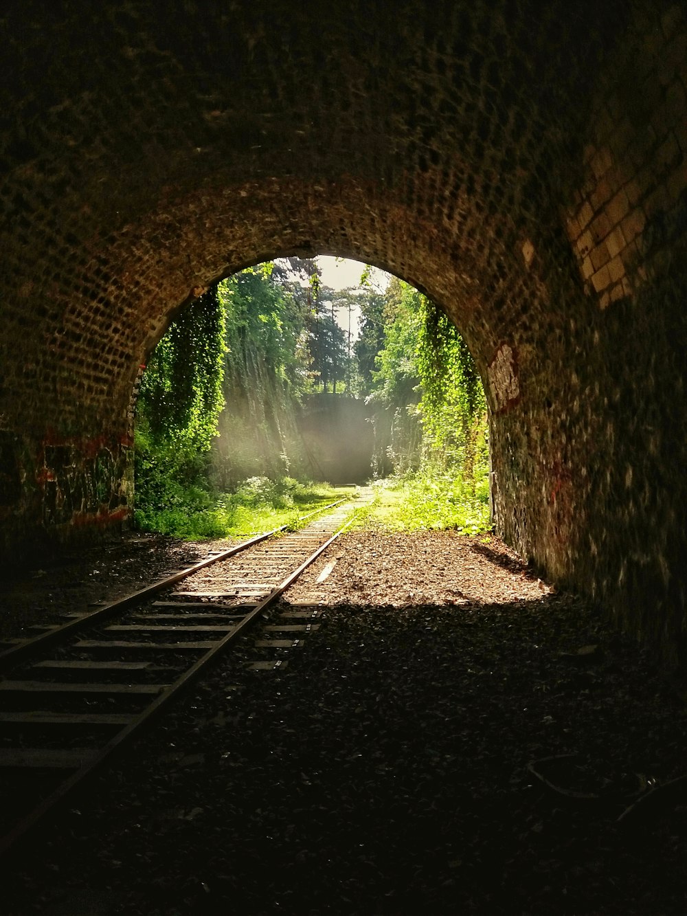 Túnel de ladrillo marrón y negro