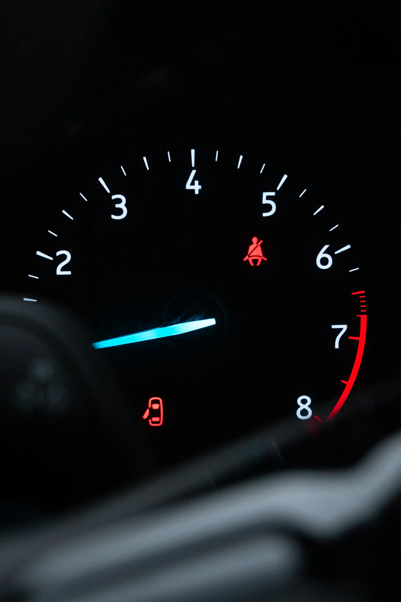 Dashboard warning lights illuminated on a car instrument cluster