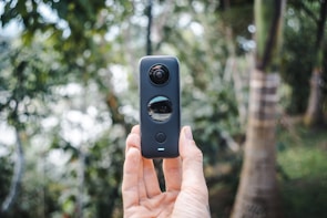 A 360-degree camera setup capturing an immersive urban scene.