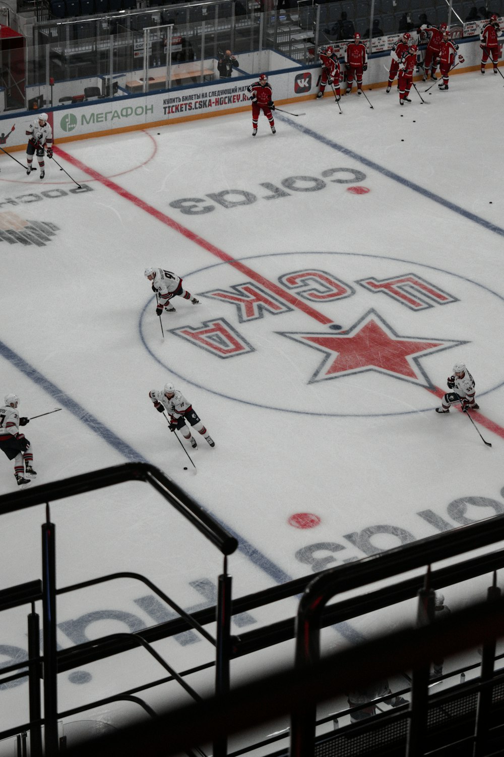 white red and blue ice hockey field