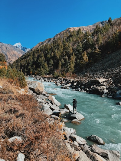 Scenic view of a river meandering through the barren mountains of Lahaul Spiti, Himalayas