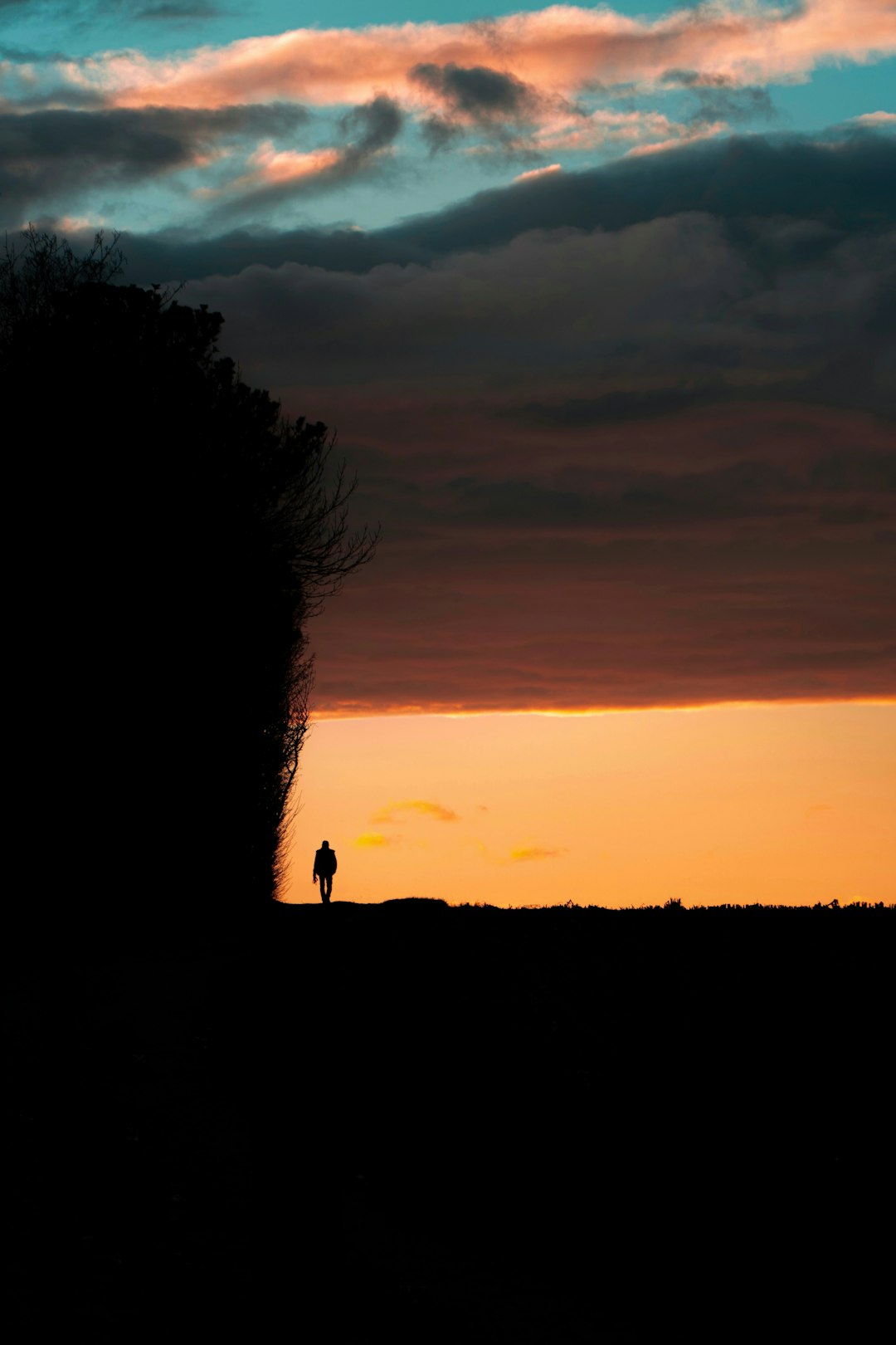 silhouette of person standing on rock during sunset