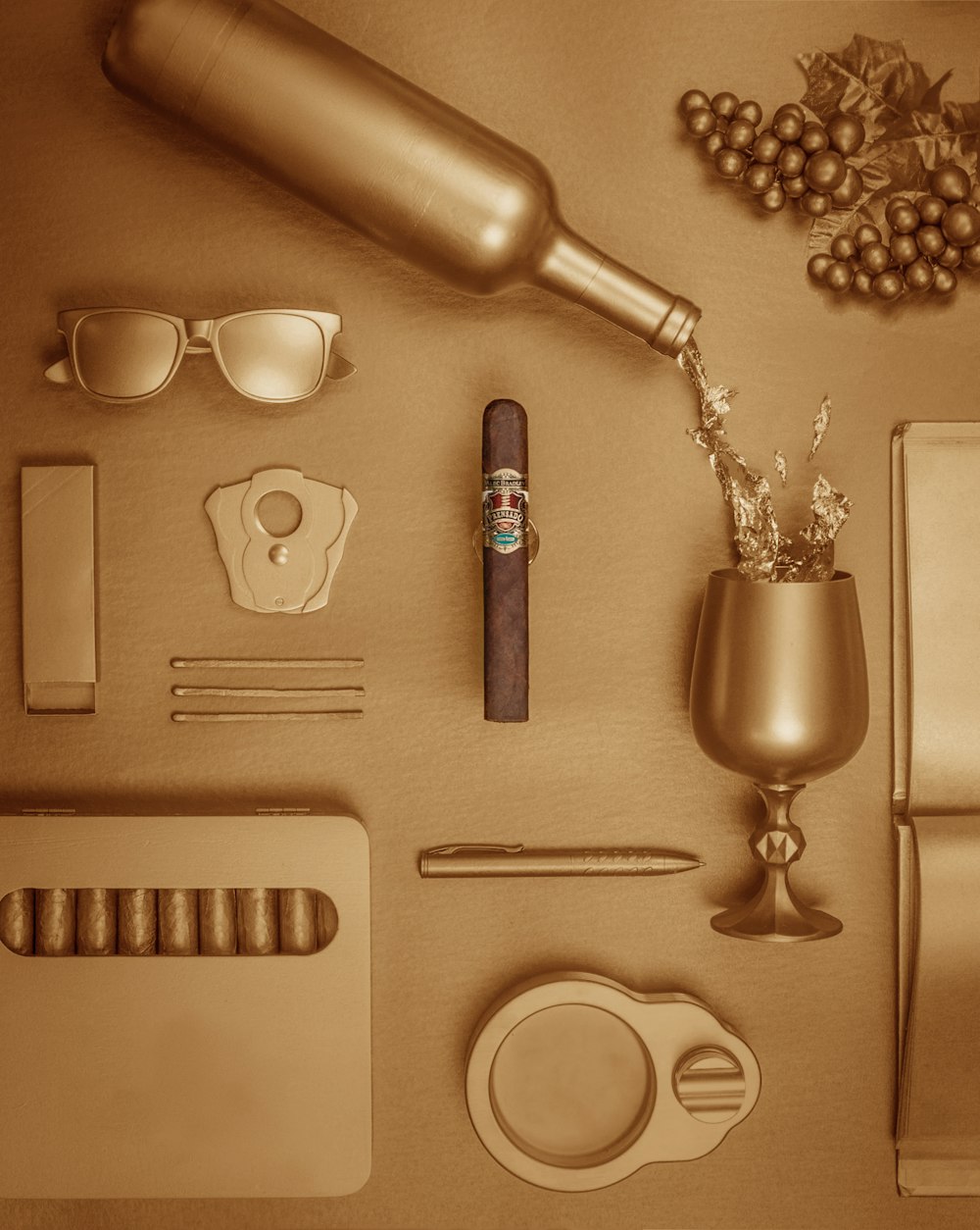 gold framed eyeglasses beside pink lipstick and white ceramic mug