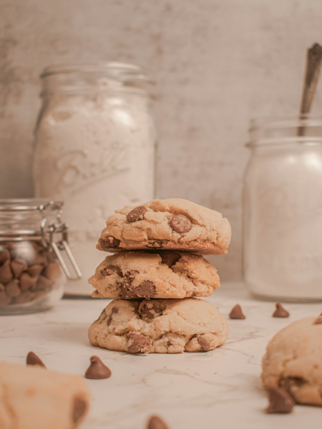 three cookies on white table