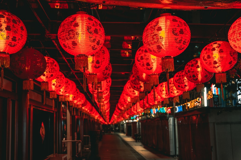 red and white paper lanterns