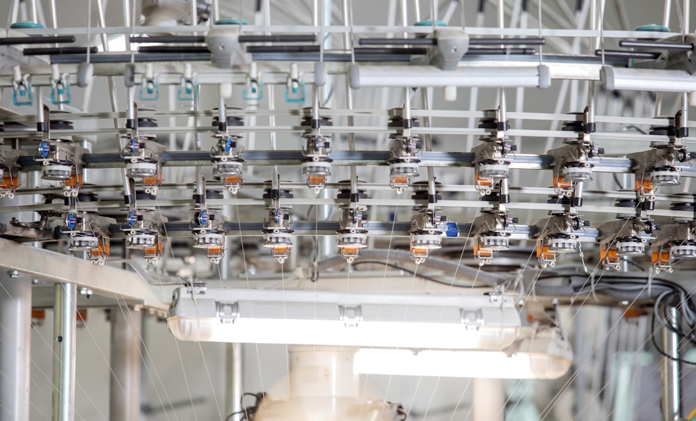 stainless steel rack with bottles