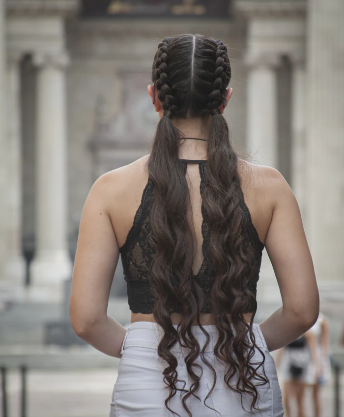 Long braided ponytail