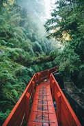 red wooden bridge over river
