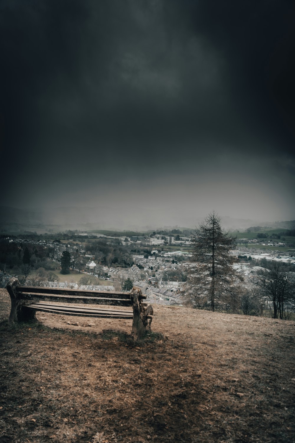 brown wooden bench on brown field during daytime