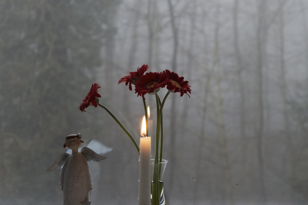 red flower in white ceramic vase