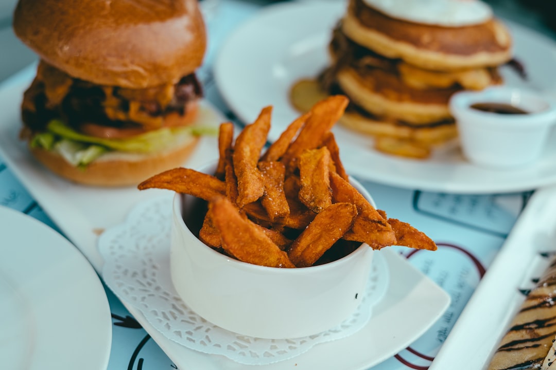 burger on white ceramic plate