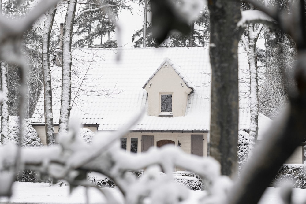 brown house covered with snow