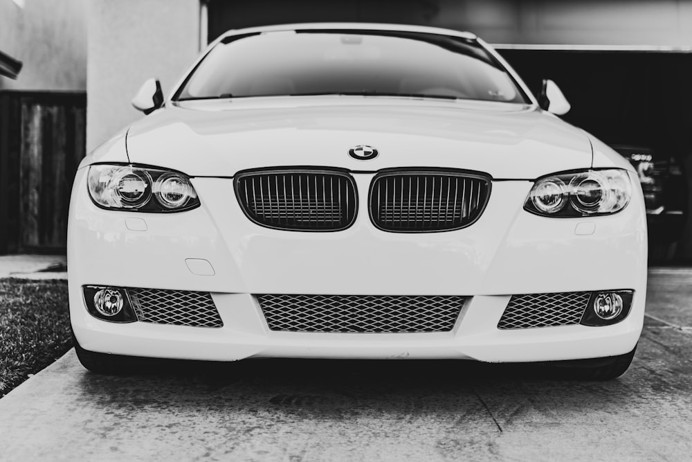 grayscale photo of bmw car