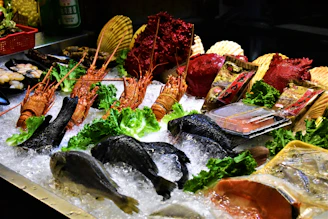 Close-up of frozen seafood neatly packed and ready for distribution.