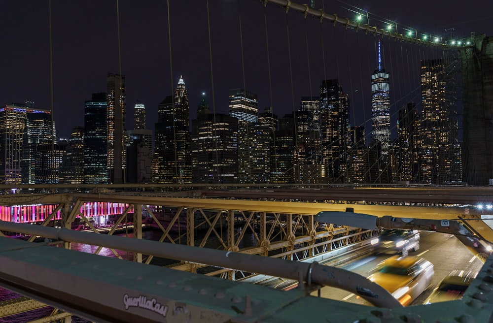 city skyline during night time