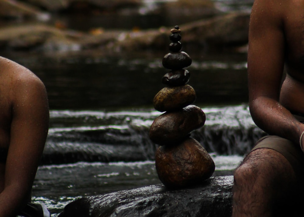 brown and black stones on water