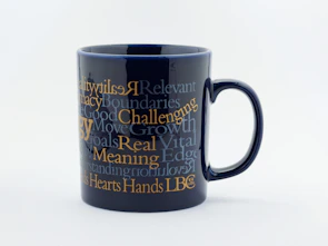 Close-up of a personalized mug with a heartfelt message and elegant typography.