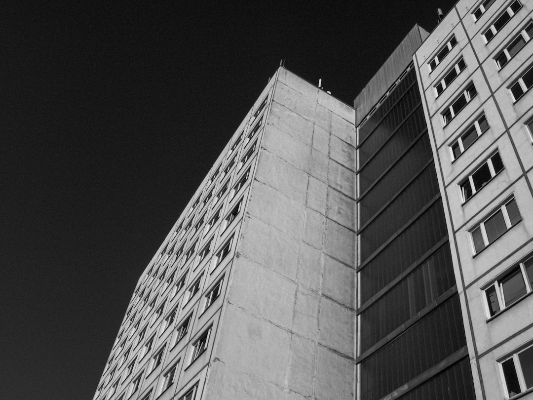 grayscale photo of concrete building