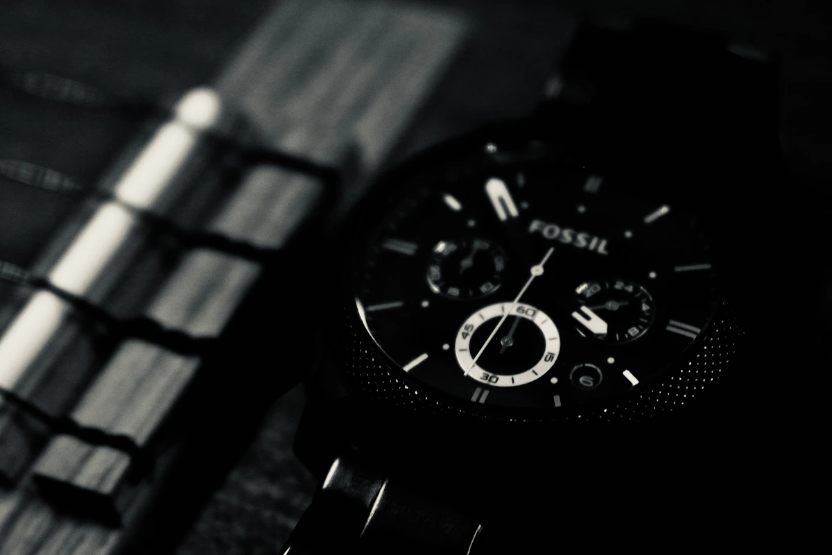 Close detail of a modern watch case and dial