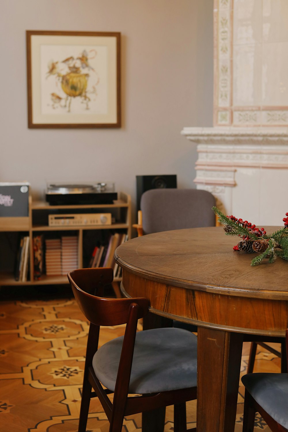 brown wooden round table with brown wooden chair