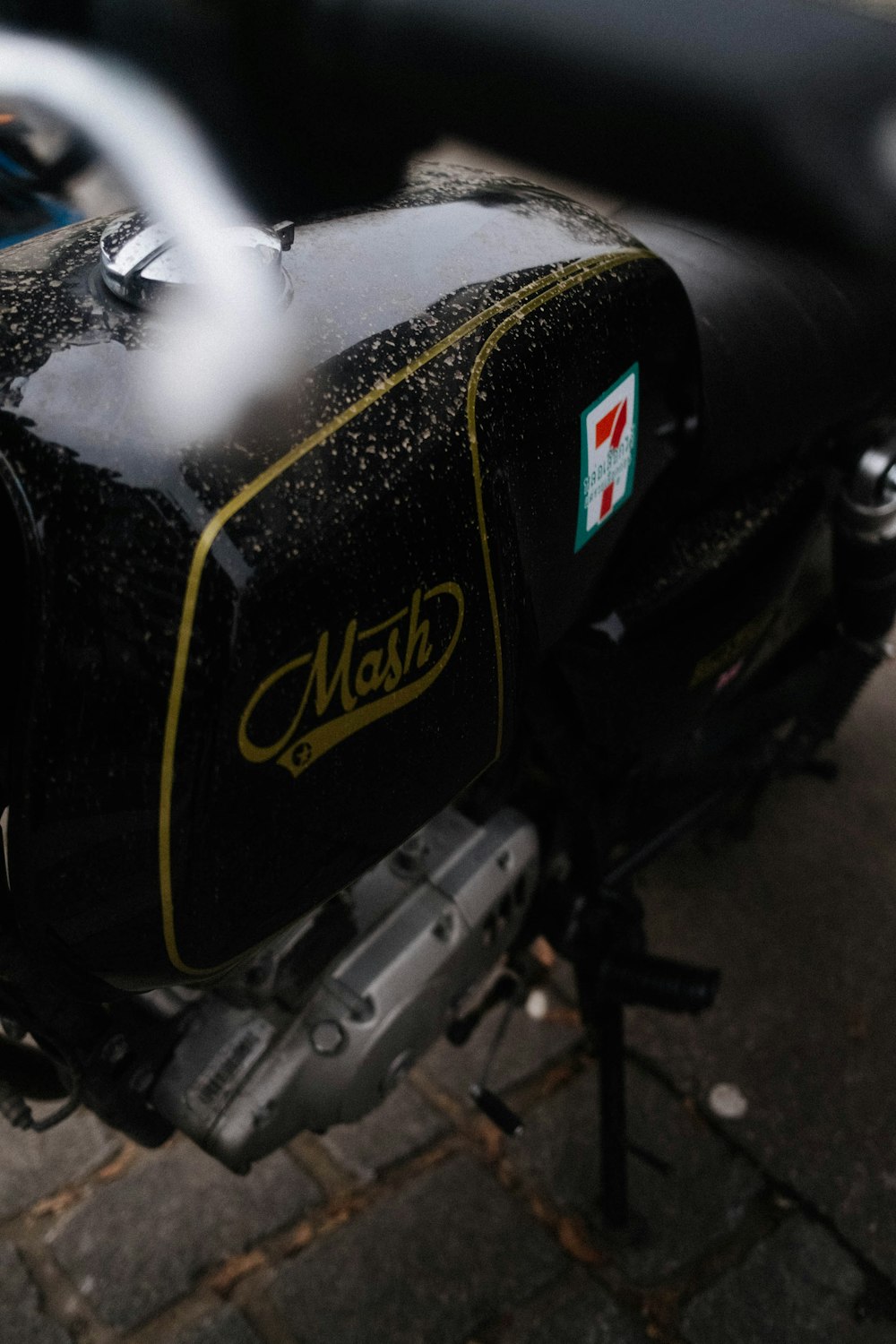 black and white motorcycle with white snow