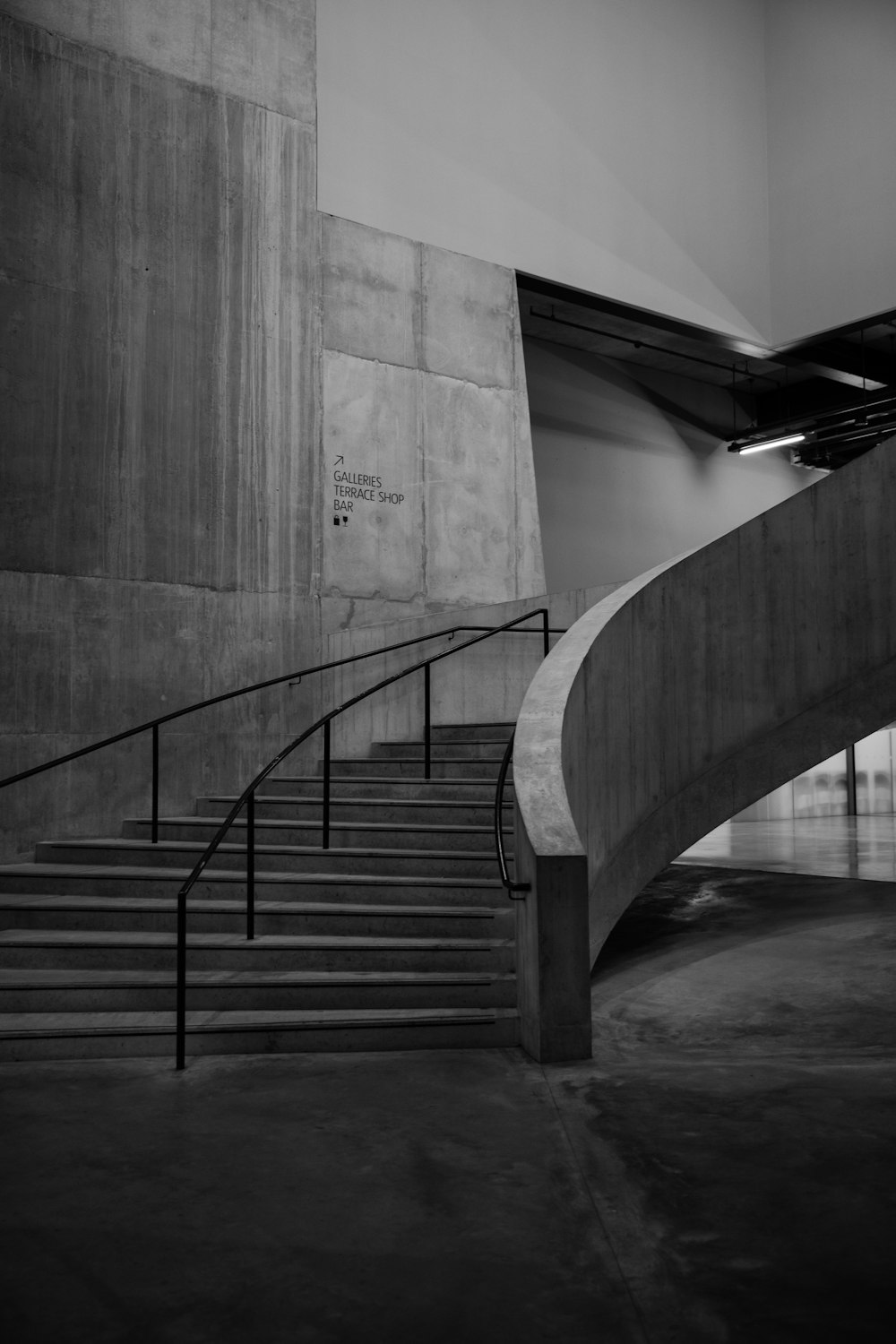 grayscale photo of a staircase