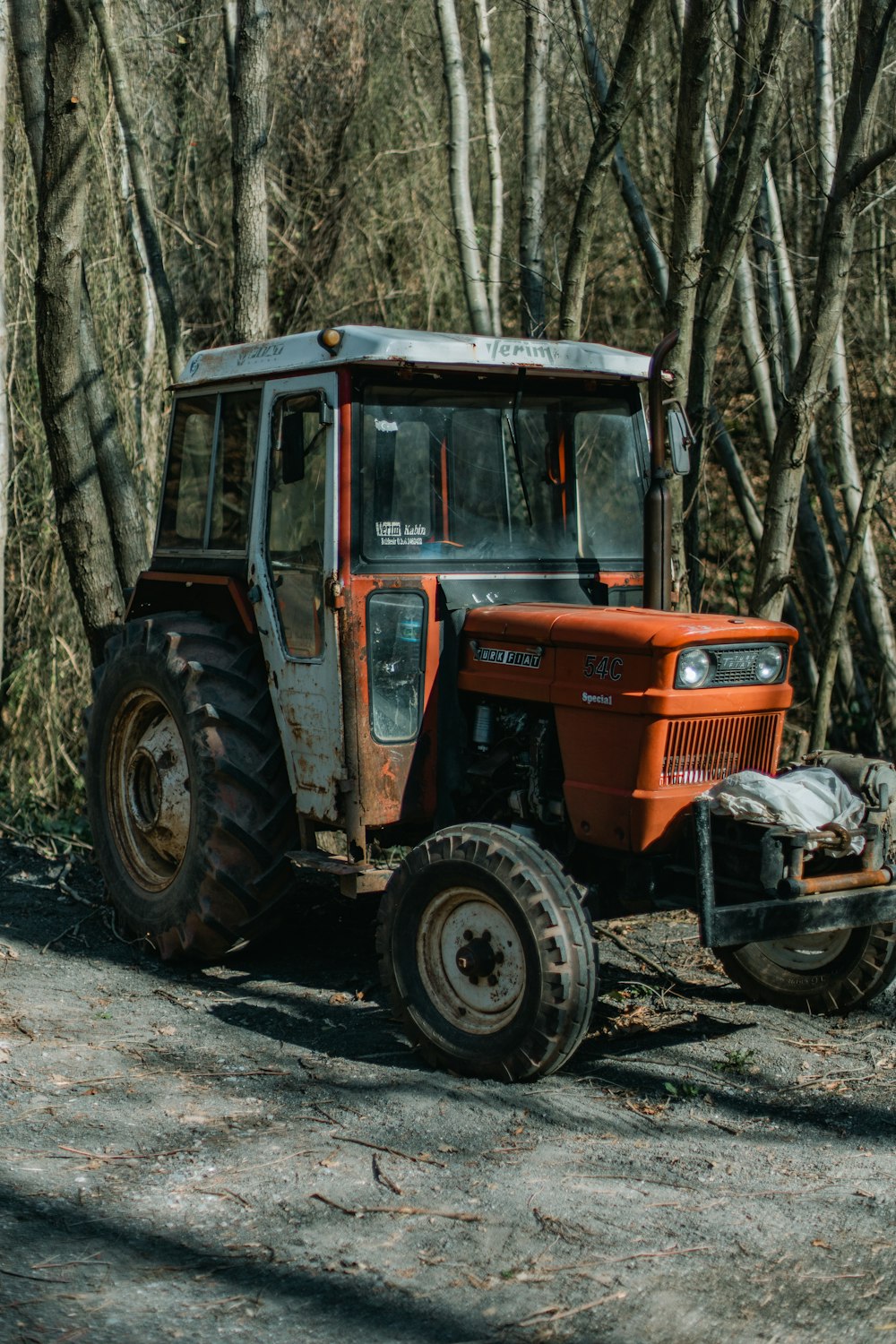 red tractor in the woods