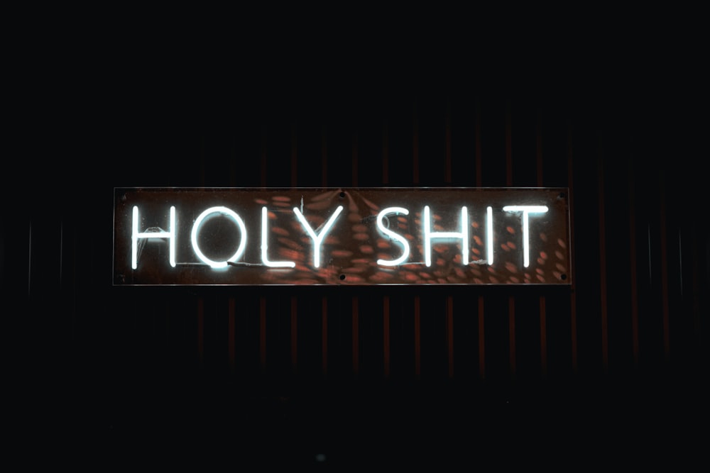 a neon sign that reads holy shit
