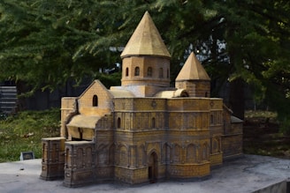 A detailed 3D printed miniature architectural model showcasing intricate designs and sharp details.