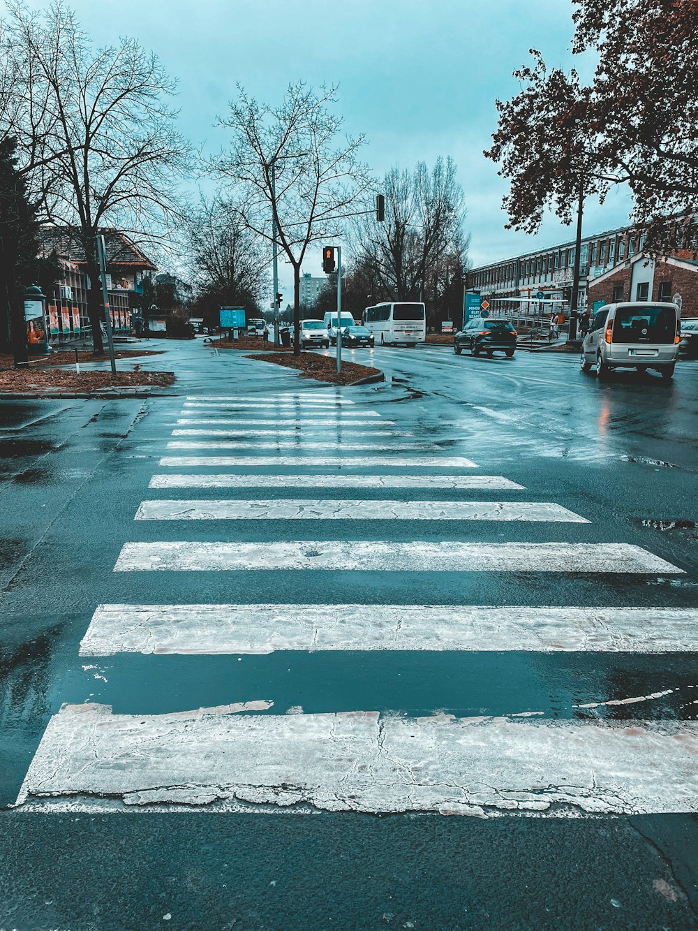 a crosswalk in the middle of a city street