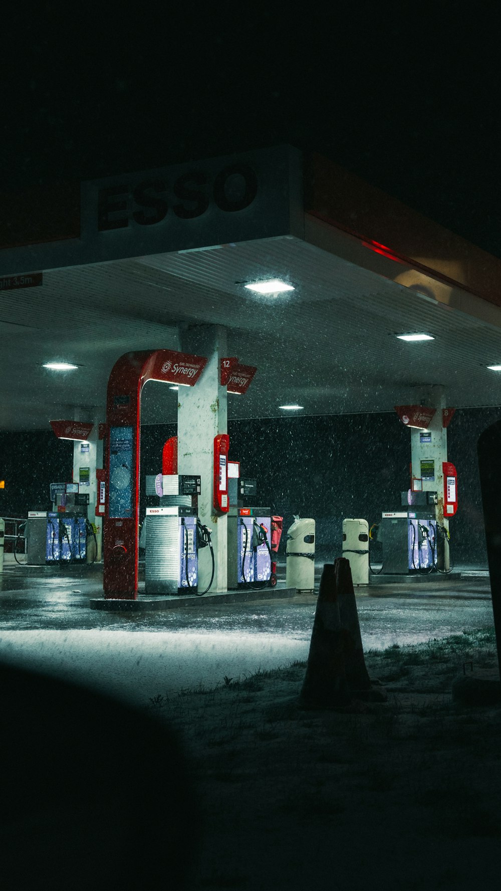 red and white gas station