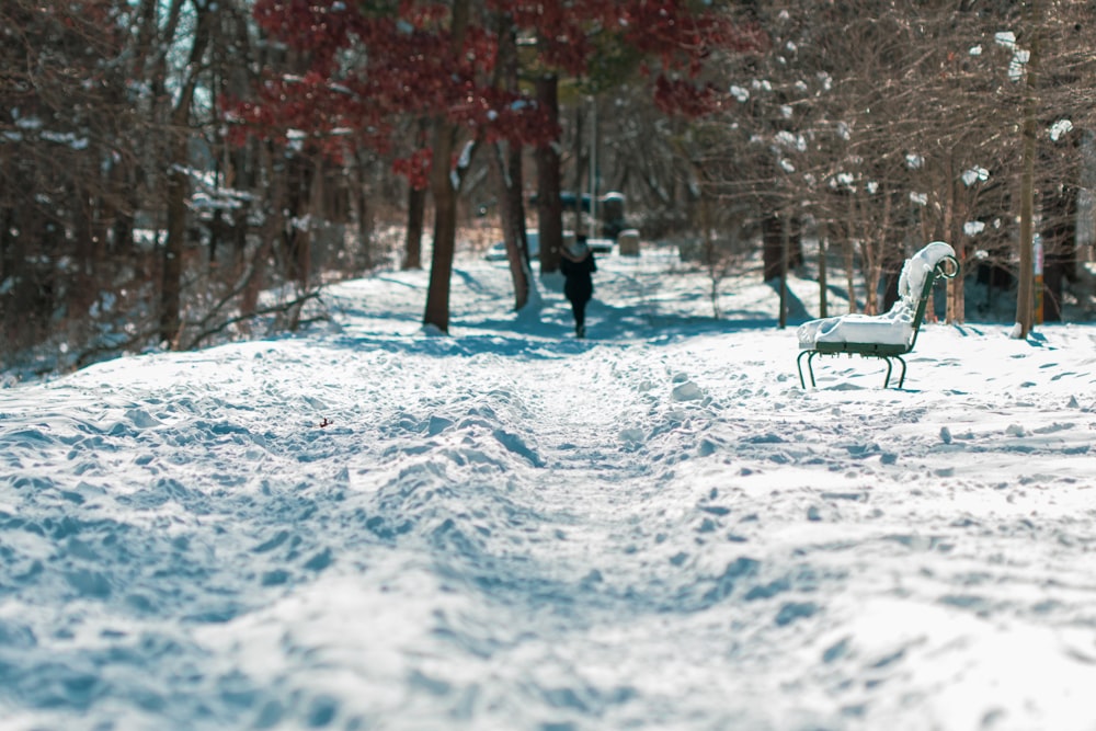 person walking on snow covered ground during daytime