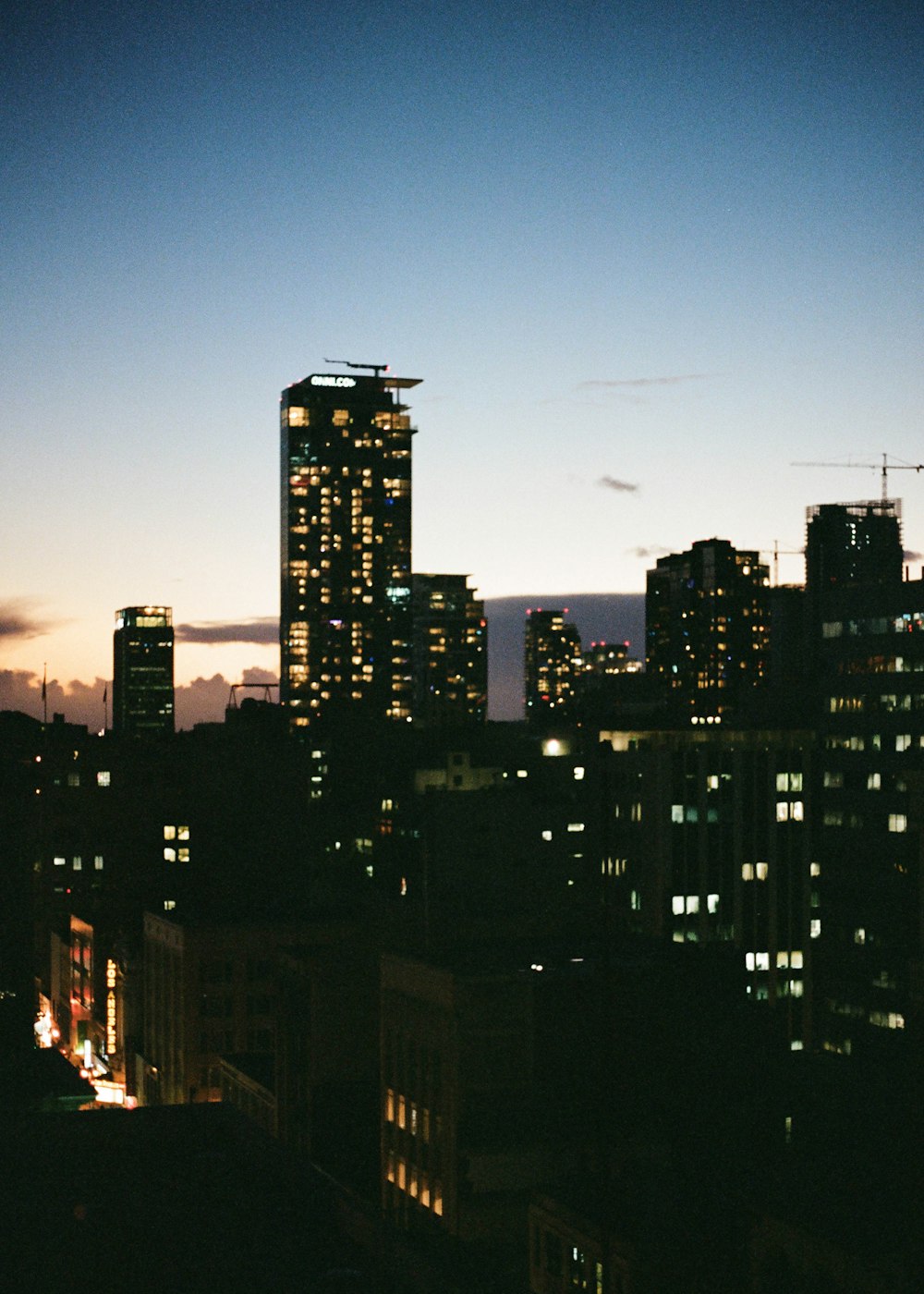 high rise buildings during night time