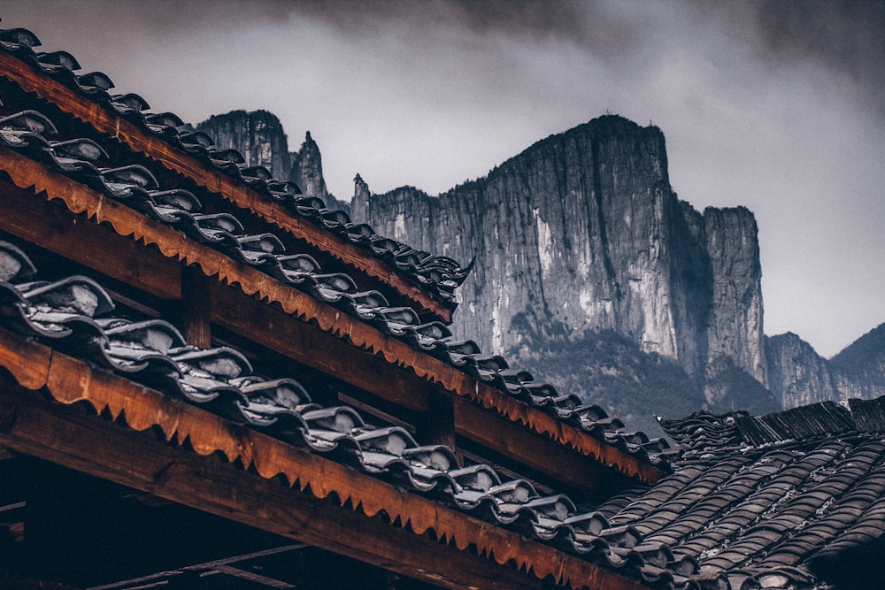 brown and black roof near gray mountain