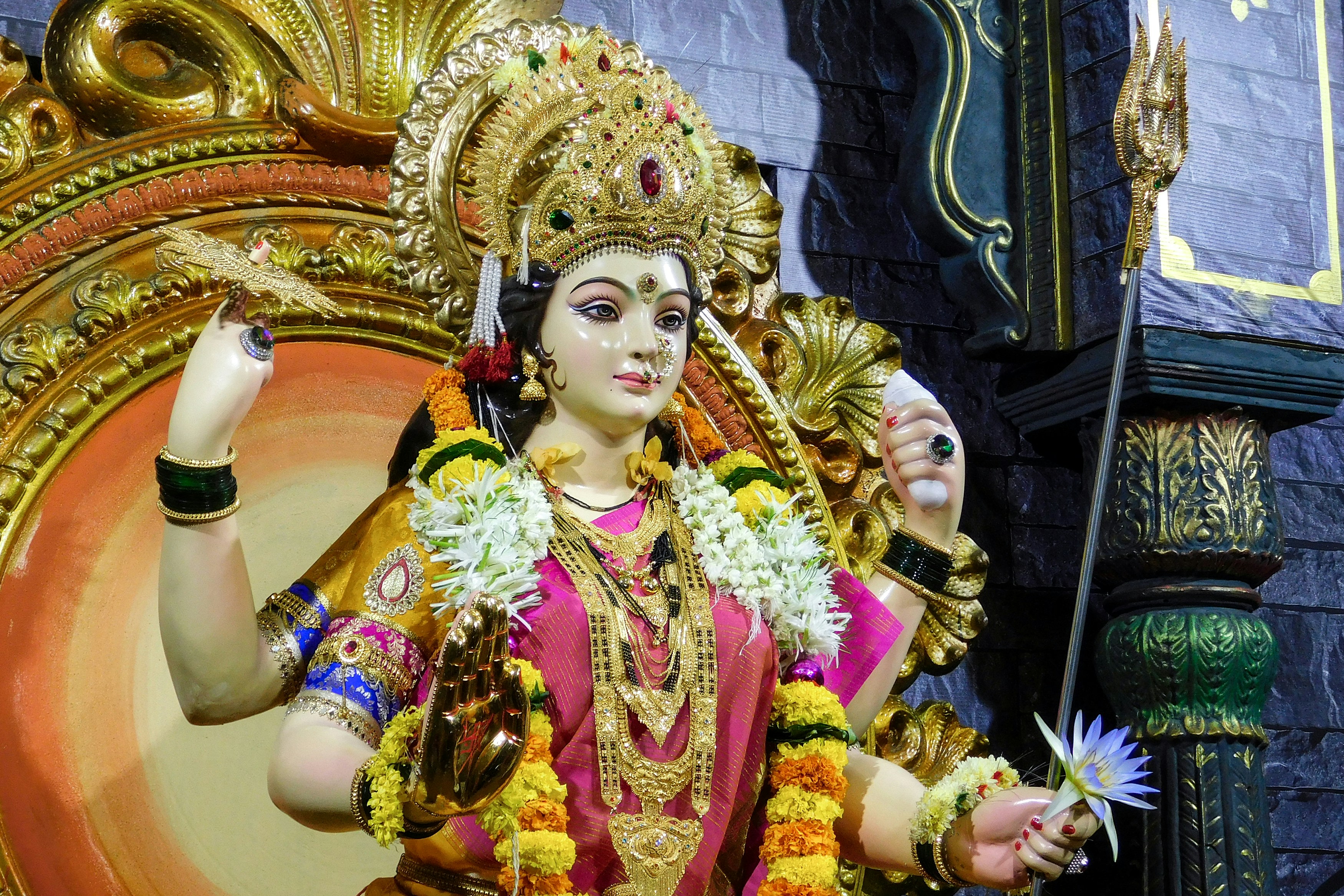 A Durga Devi temple in Mumbai, India during the festival of Navratri in 2018