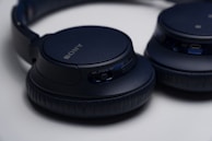 Close-up of Sony noise-cancelling headphones with a sleek design.