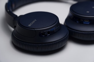 Close-up of Sony noise-cancelling headphones with a sleek design.