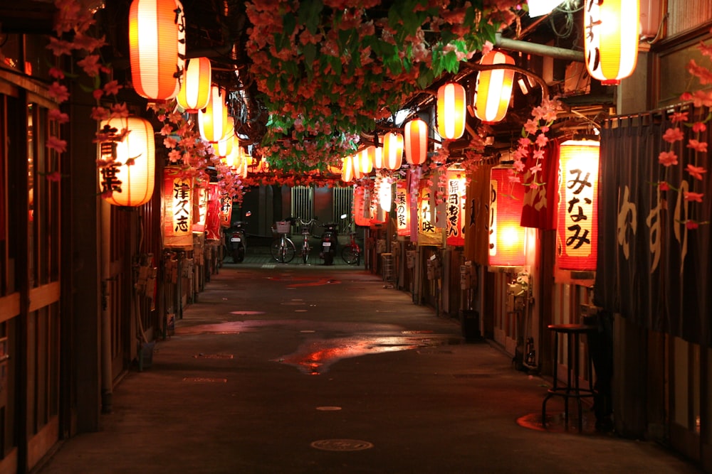 red and yellow lanterns on street