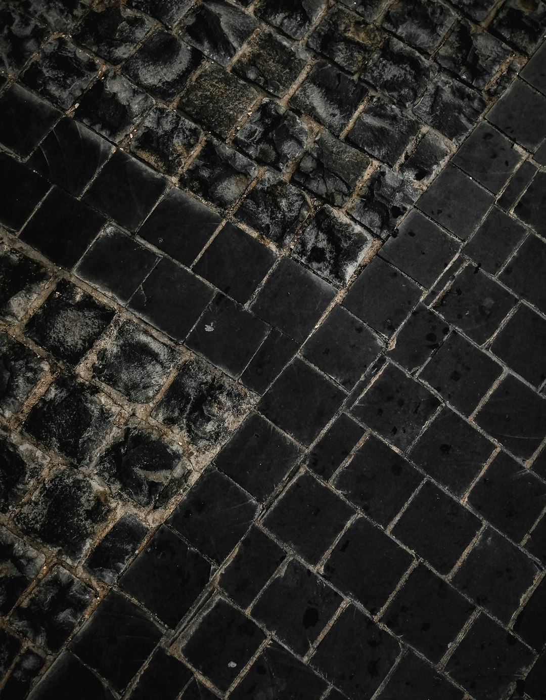 black and gray brick floor