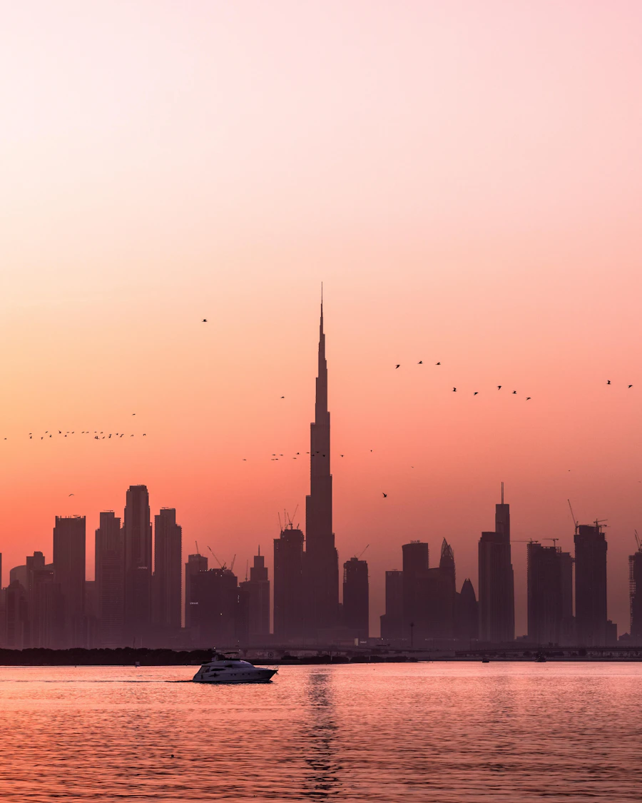 Dubai Creek Harbour skyline at sunset