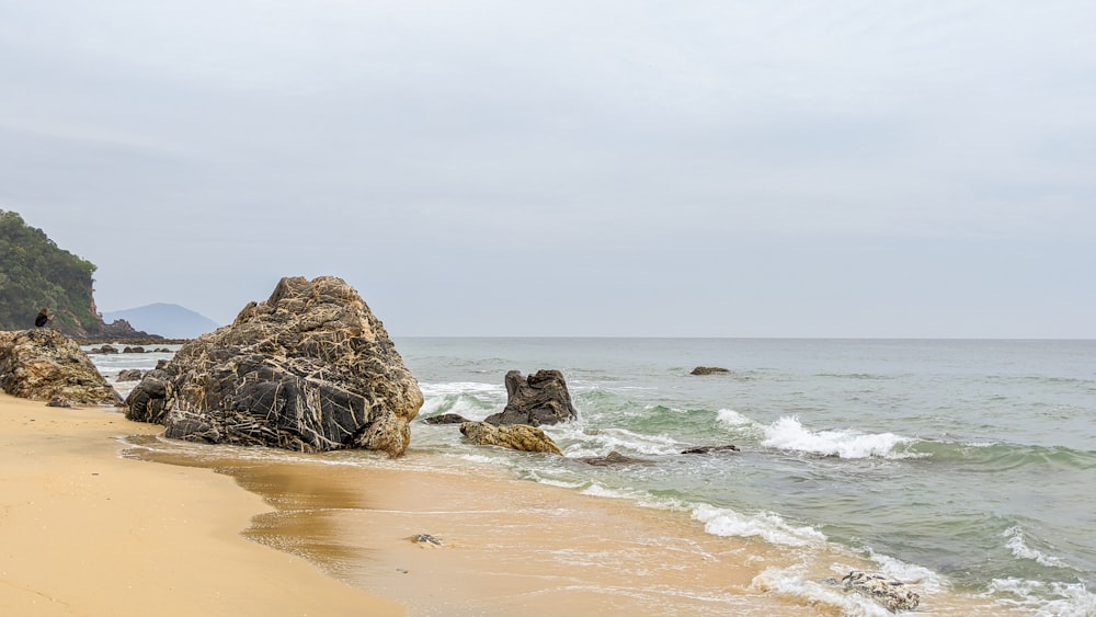 Formation rocheuse brune sur le bord de la mer pendant la journée