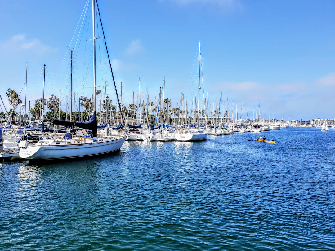 Boats moored at a marina near the Chula Vista waterfront