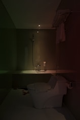 Bathroom in deluxe room with modern fixtures and complimentary toiletries.